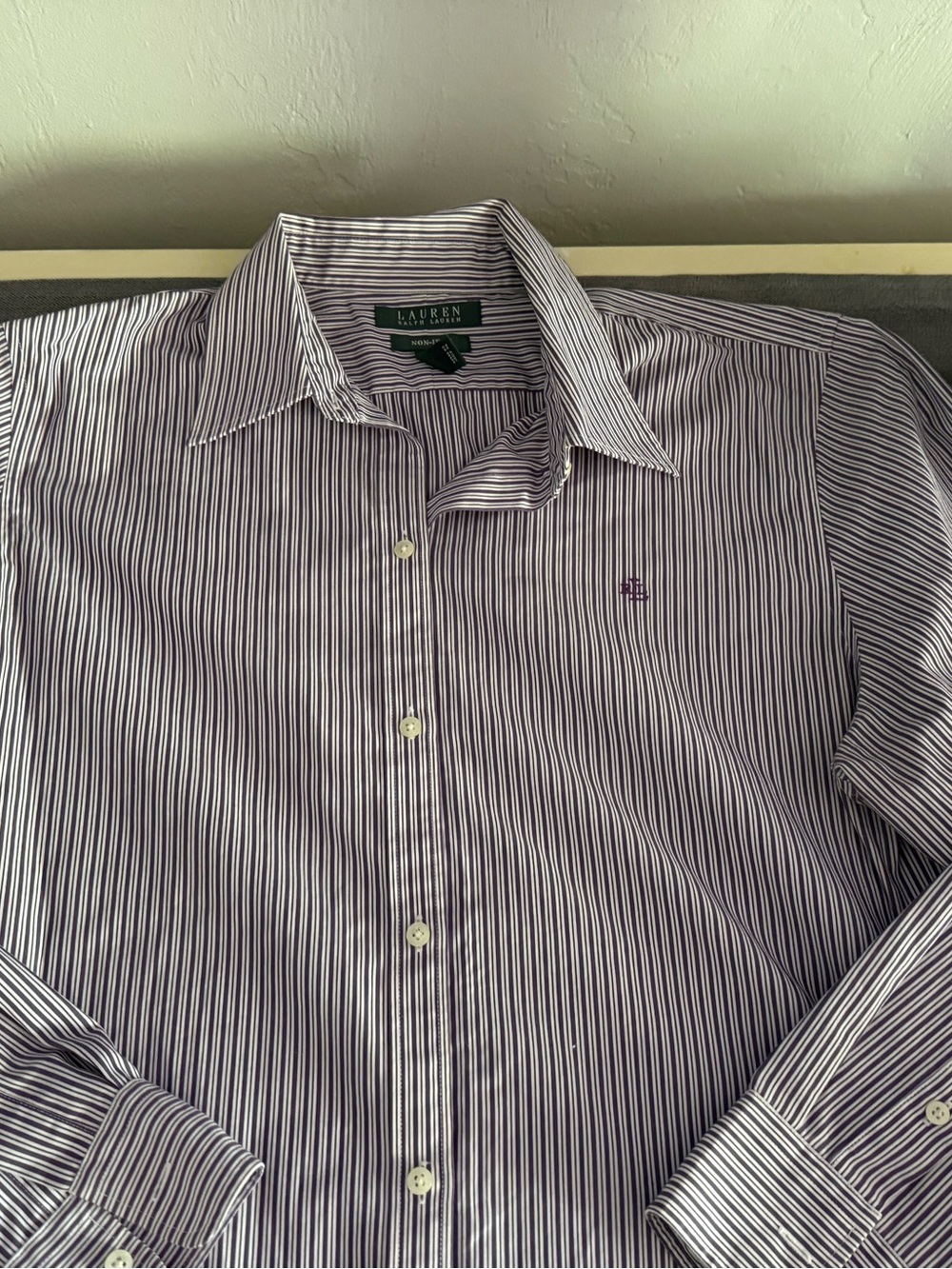 Lauren Ralph Lauren Women's Purple White Striped Long Sleeve Shirt Non Iron